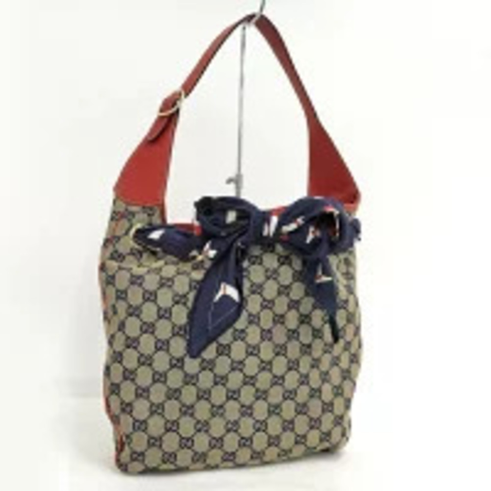 Gucci GG Canvas Hobo Bag Navy Blue Beige Cream Red